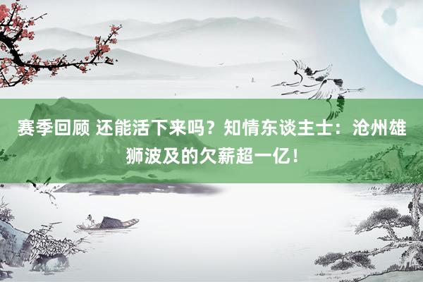 赛季回顾 还能活下来吗？知情东谈主士：沧州雄狮波及的欠薪超一亿！