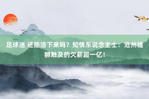 足球迷 还能活下来吗？知情东说念主士：沧州雄狮触及的欠薪超一亿！